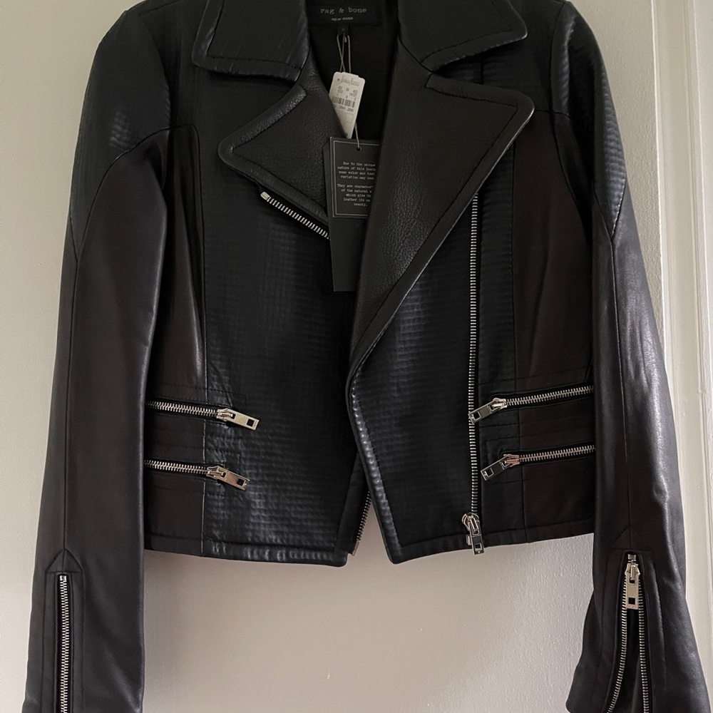 Authentic NWT Rag & Bone Hudson mixed leather jacket size Small with tag